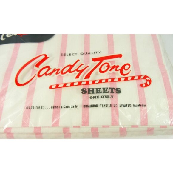 Vintage NOS Double Flat Sheet Unhemmed Pink Stripes Candy Tone Tex-made Canada - Picture 3 of 6